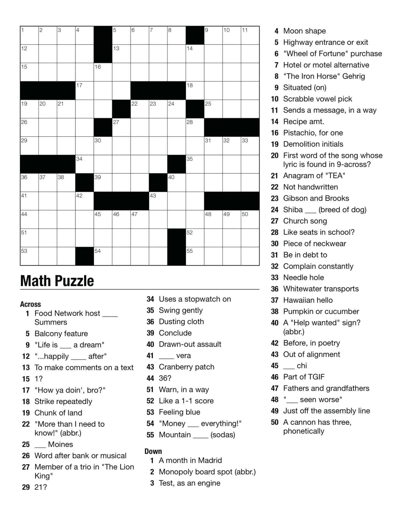 Printable Easy Crossword Puzzles With Answers_25488