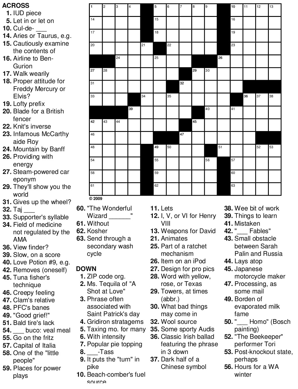 Printable Easy Crossword Puzzles With Answers_26284