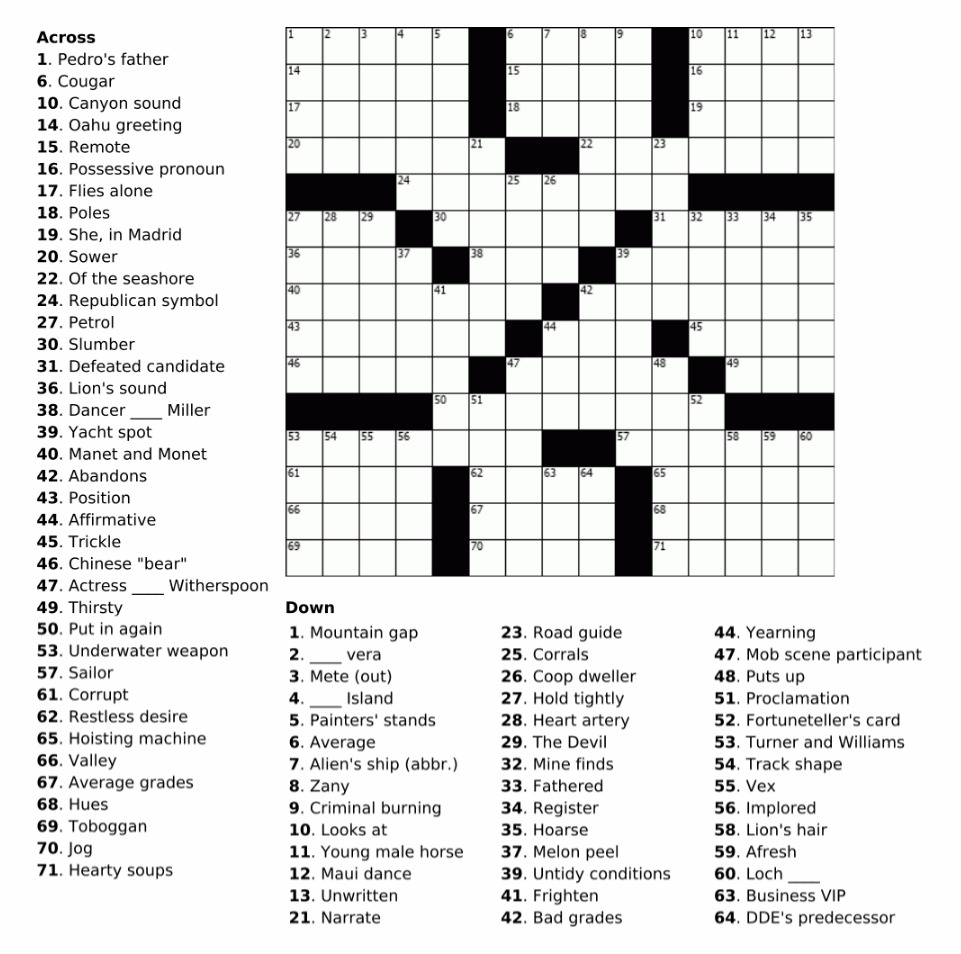 Printable Easy Crossword Puzzles With Answers_93048