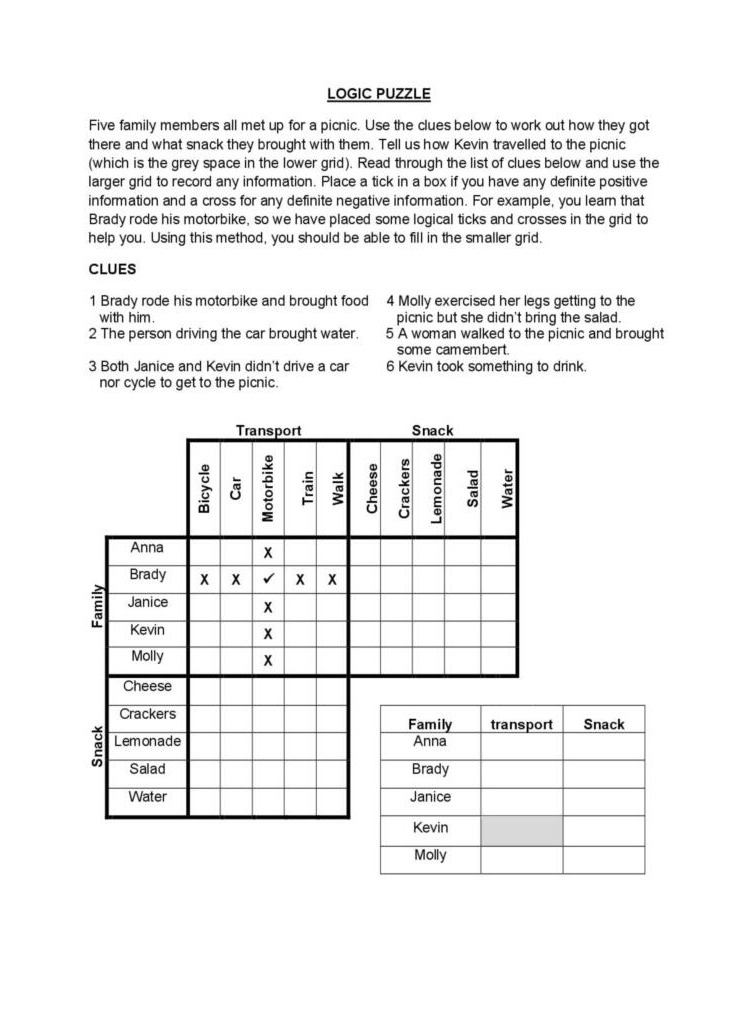 Printable Free Deductive Reasoning Puzzle - Printable JD