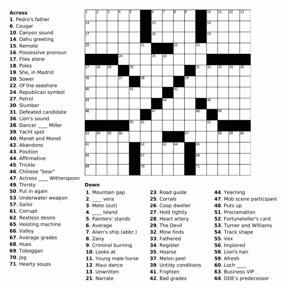 Printable Free Large Print Crossword Puzzle Printable JD