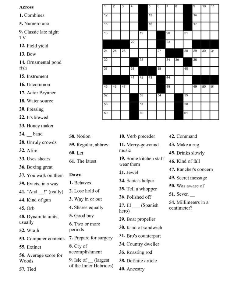 Printable Free Large Print Crossword Puzzle Printable JD