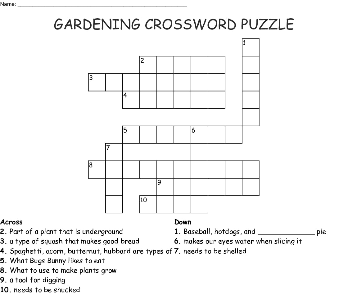 Printable Garden Crossword Puzzle Printable JD