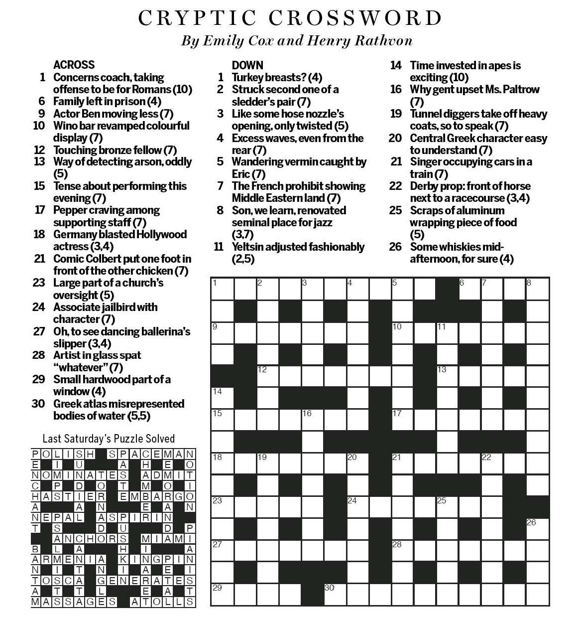 Printable Globe and Mail Cryptic Crossword_15330