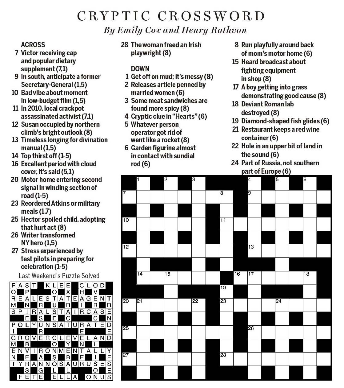 Printable Globe and Mail Cryptic Crossword Printable JD