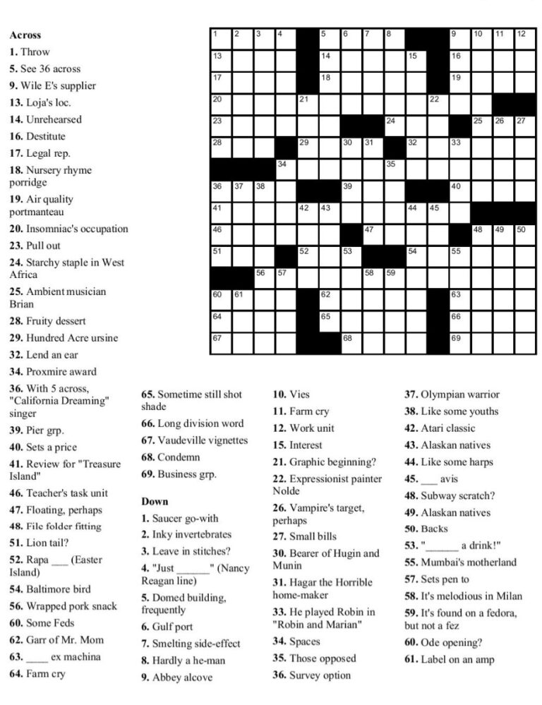 Printable Medium Cross Word Puzzles With Answer Key Printable JD