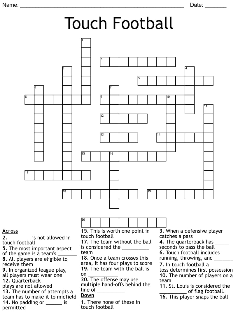 Printable NFL Crossword Puzzles