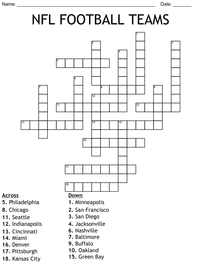 Printable NFL Crossword Puzzles Printable JD