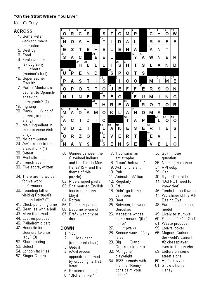 Printable Thomas Joseph Crossword Puzzle For Today_67715