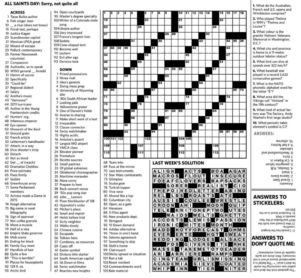 Printable Toronto Star Crossword Puzzle Today Printable JD