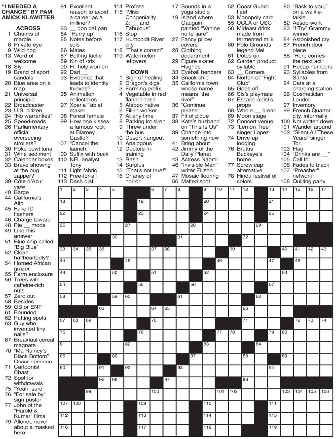 Printable Wall Street Journal Crossword Puzzle