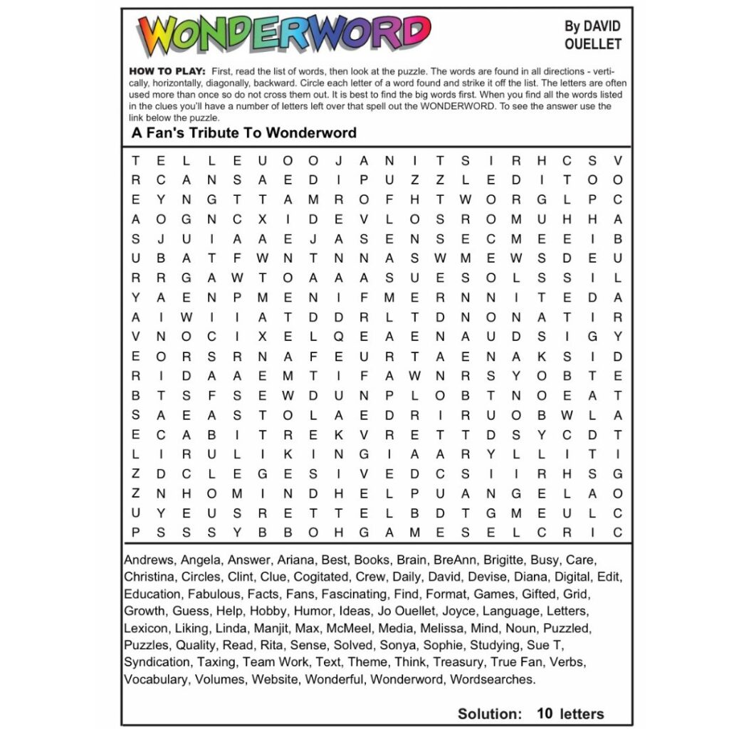 Printable Wonderword Today s Puzzle Printable JD