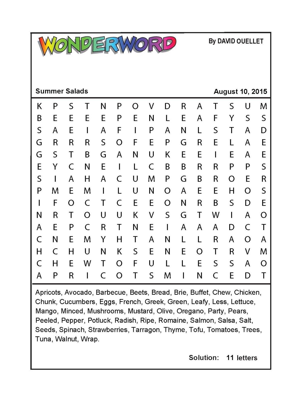 Printable Wonderword Today's Puzzle_92518