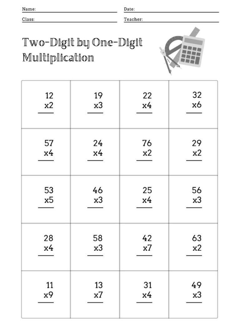 Multiplication Single Digit Worksheets