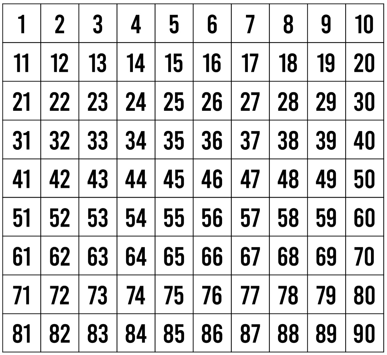 Printable 1 90 Bingo Calling Sheet - Printable JD