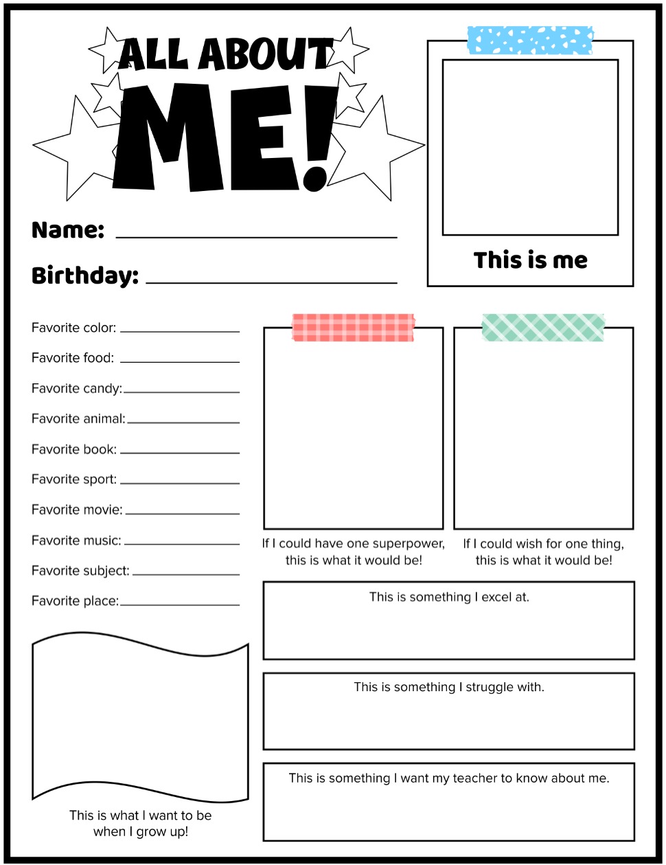 Printable All About Me Template Adults