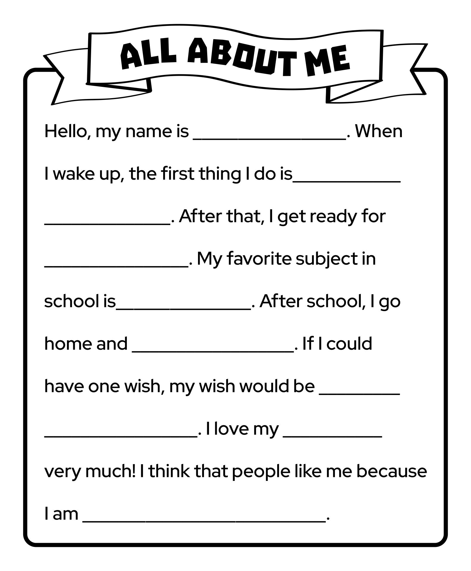 Printable All About Me Template Adults
