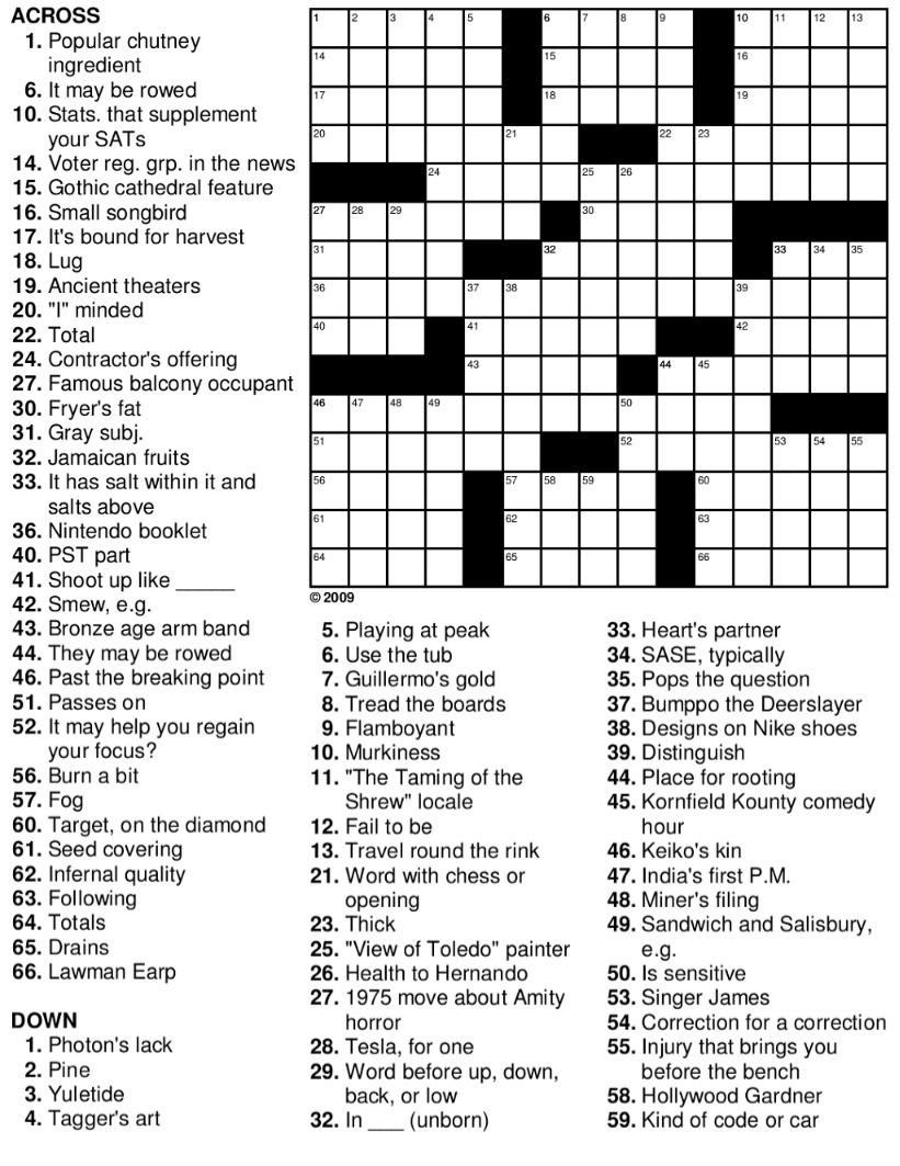 Printable Chicago Tribune Crossword Printable JD