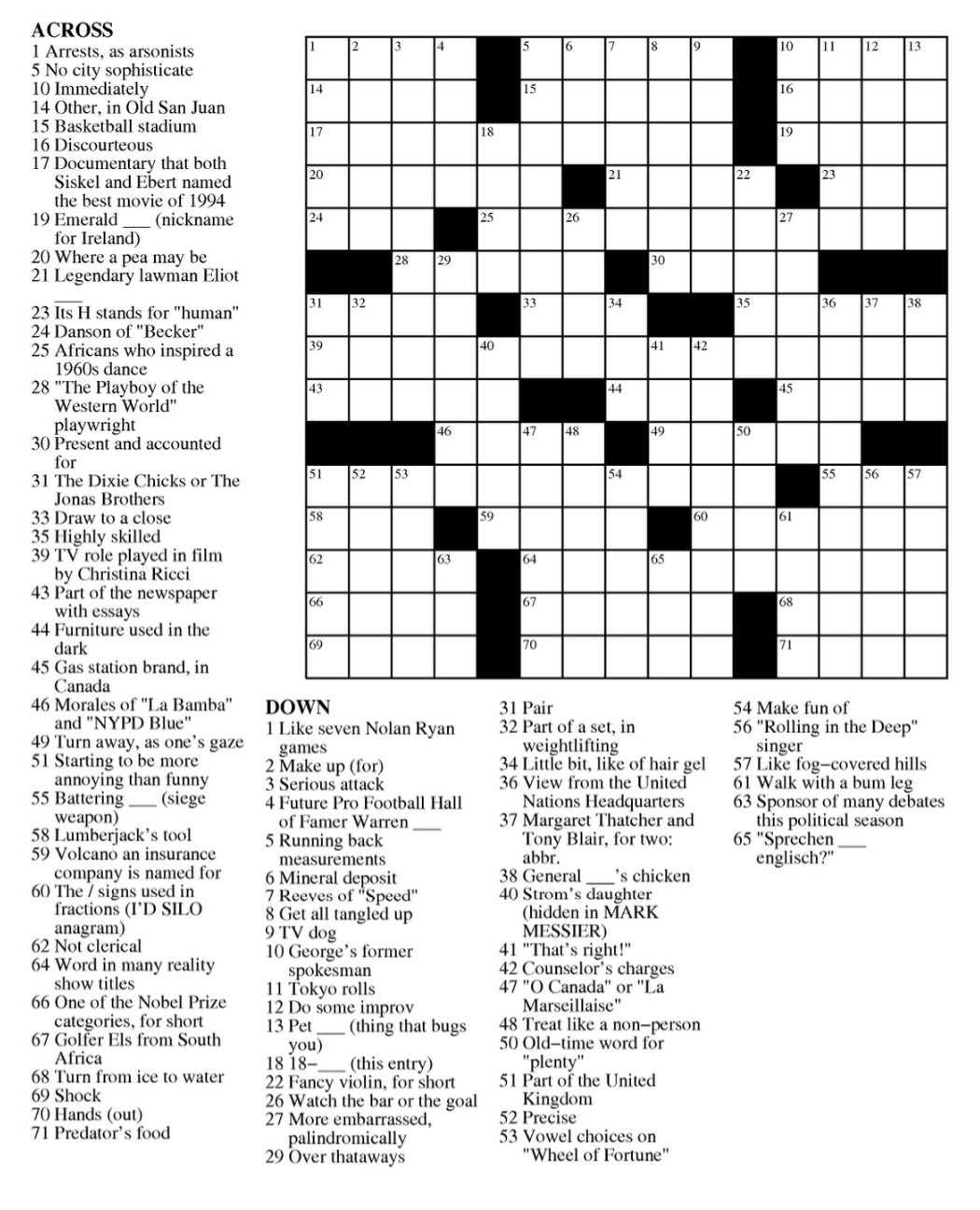 Printable Chicago Tribune Crossword Printable JD