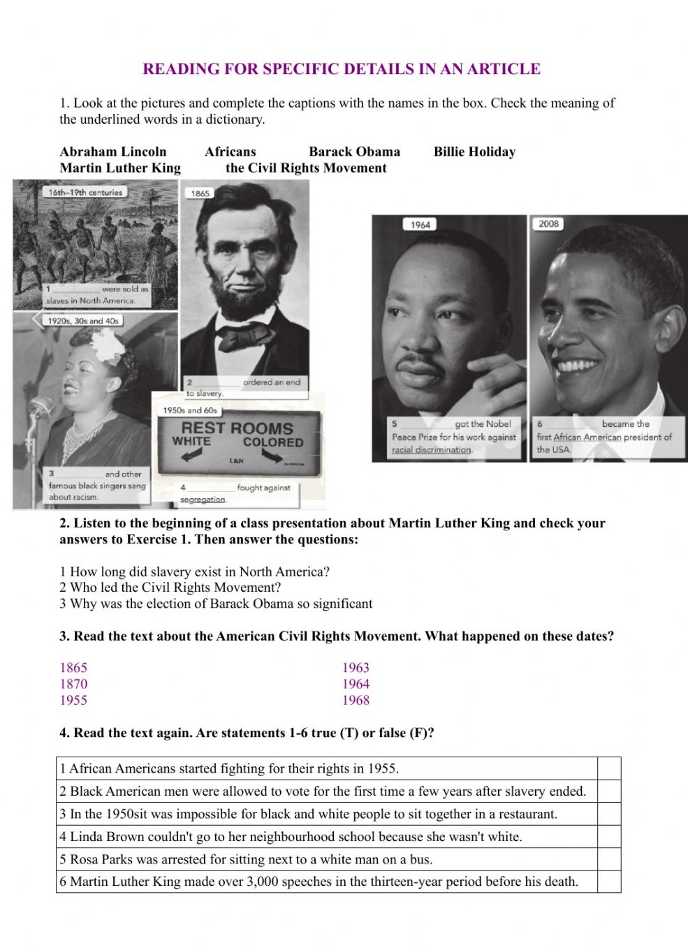 Printable Civil Rights Movement Worksheets 7609