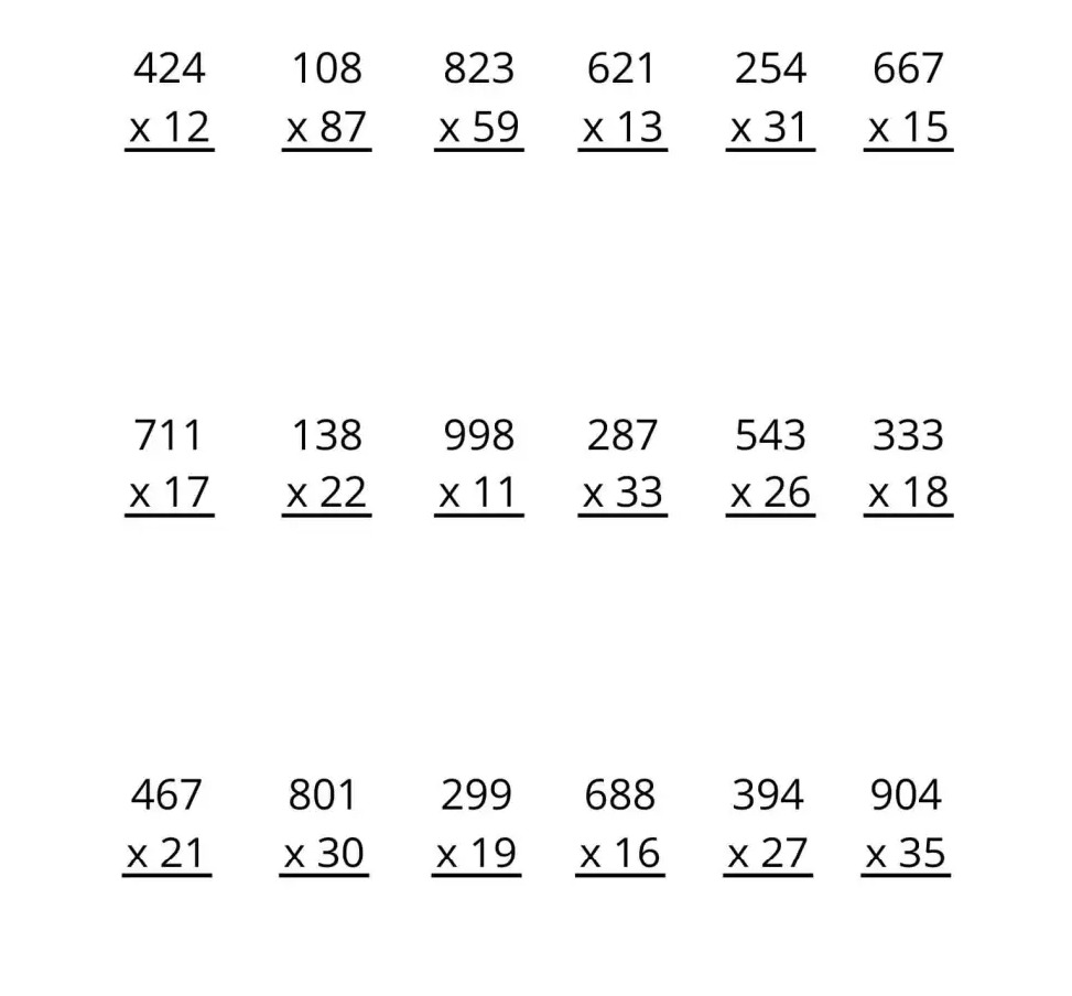 Printable Double Multiplication Worksheets