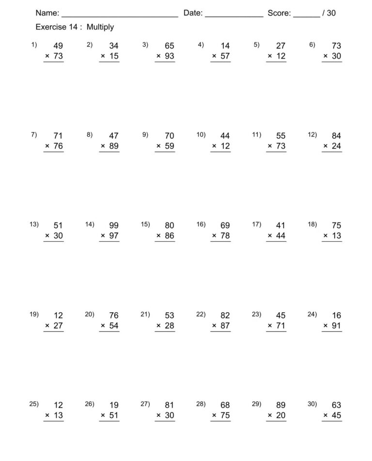 printable double multiplication worksheets