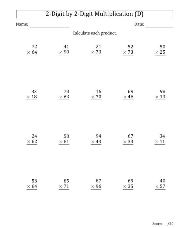 printable double multiplication worksheets