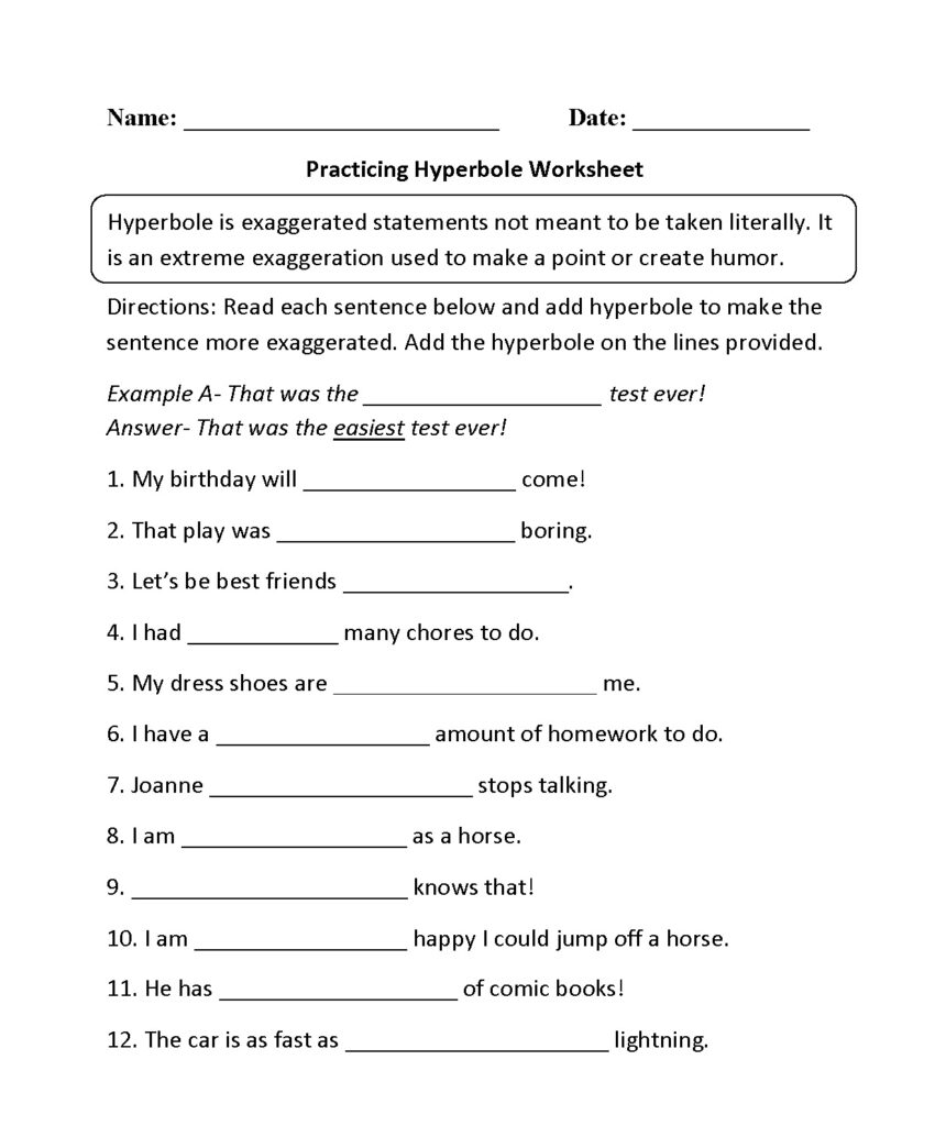 Printable Figurative Language 6th Grade - Printable JD