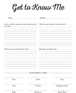 Printable Getting To Know Me Worksheet - Printable JD