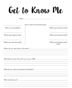 Printable Getting To Know Me Worksheet - Printable JD