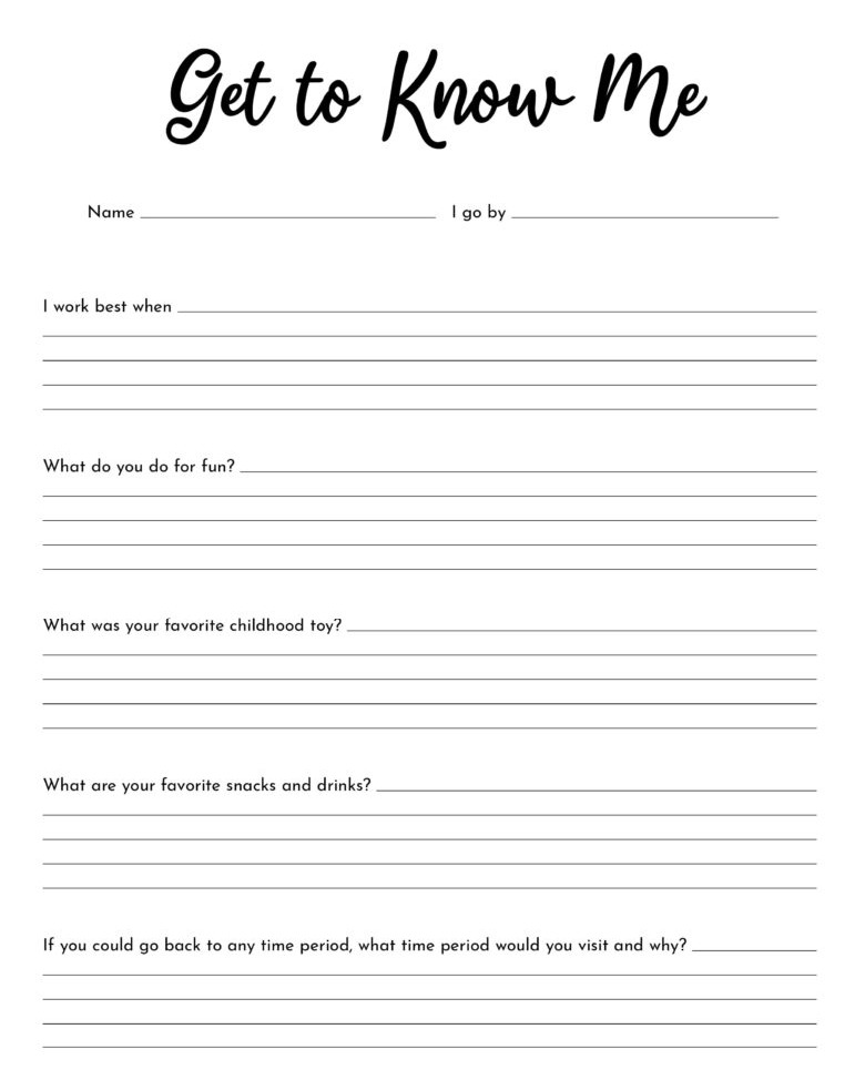 Printable Getting To Know Me Worksheet - Printable JD