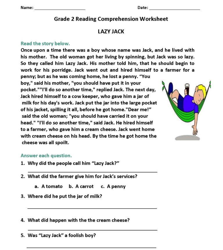 Printable Grade 2 Comprehension Worksheets - Printable JD