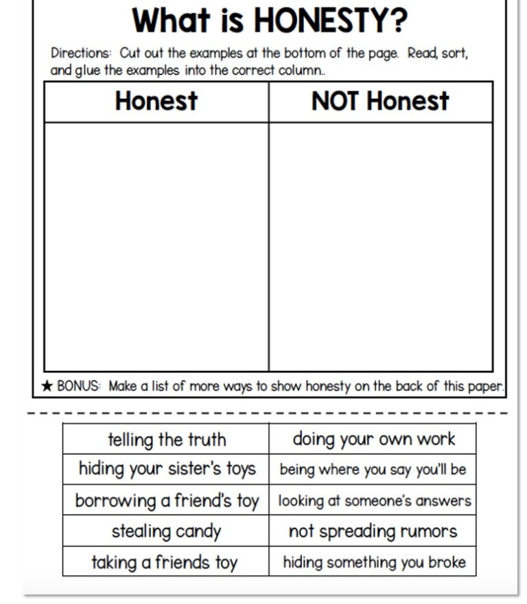 printable honesty worksheets