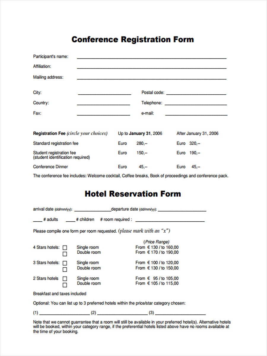 Printable Hotel Registration Card Template