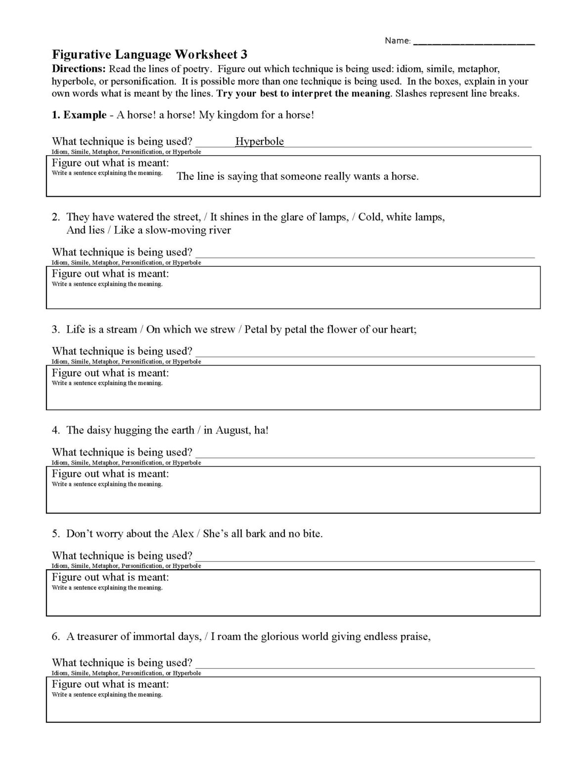 Printable Literal VS Figurative Language Worksheet With Answer Key