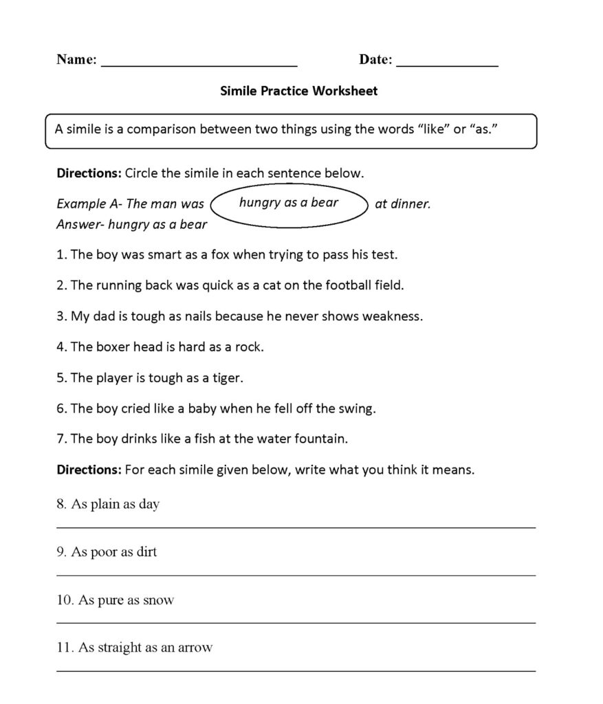 Printable Literal VS Figurative Language Worksheet With Answer Key