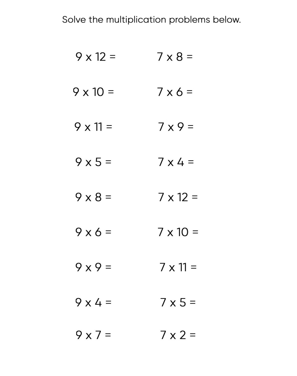 Printable Multiplication Drills - Printable JD