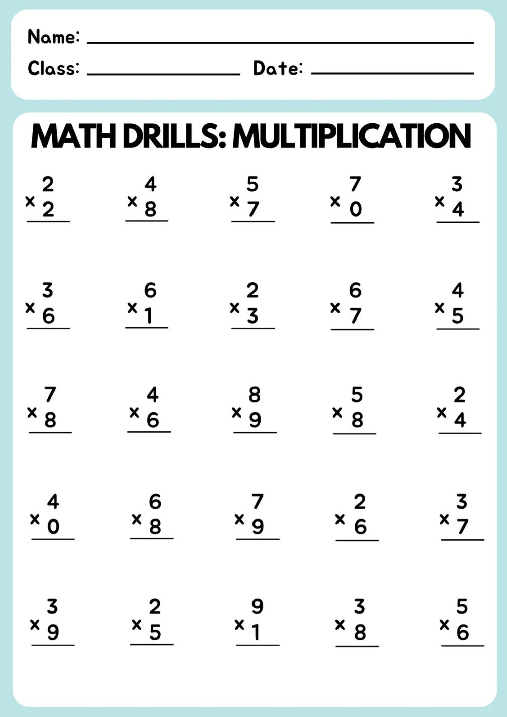 Printable Multiplication Drills