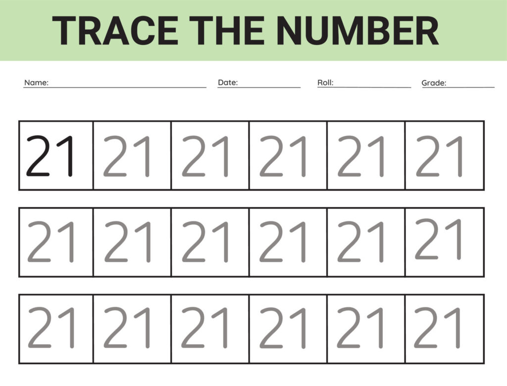 Printable Practice Tracing And Writing Number 21 Worksheet
