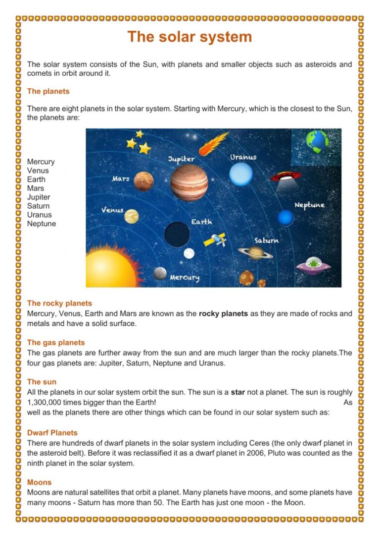 Printable Reading Comprehension Solar System Kid