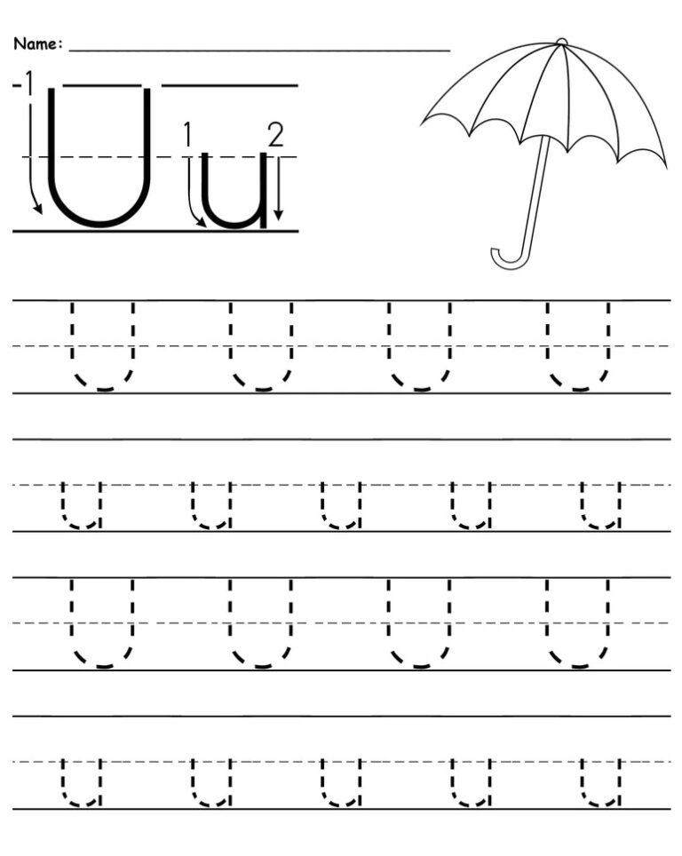 Printable Tracing and Coloring Worksheet Letter Uu