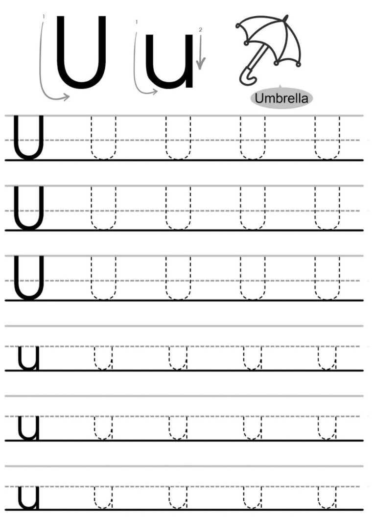 Printable Tracing and Coloring Worksheet Letter Uu