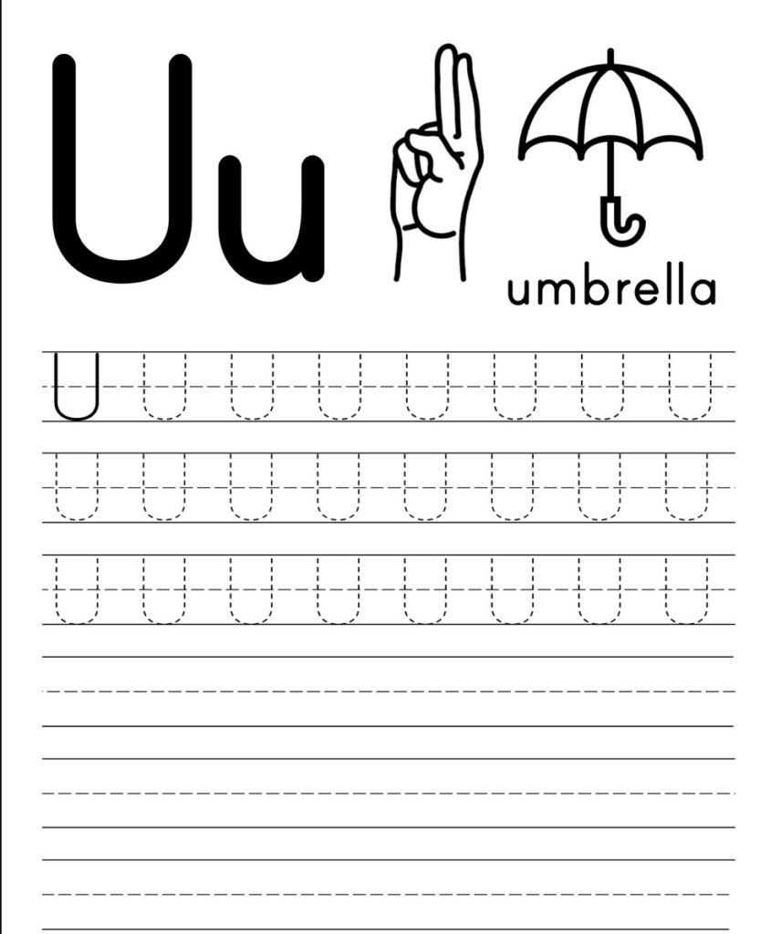 Printable Tracing and Coloring Worksheet Letter Uu