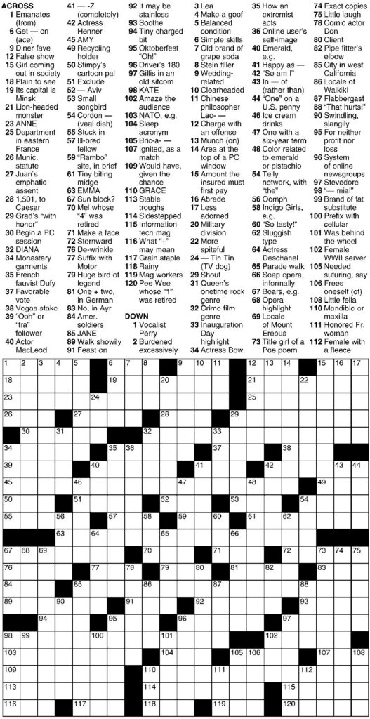 Printable Universal Crossword Timothy Parker - Printable JD