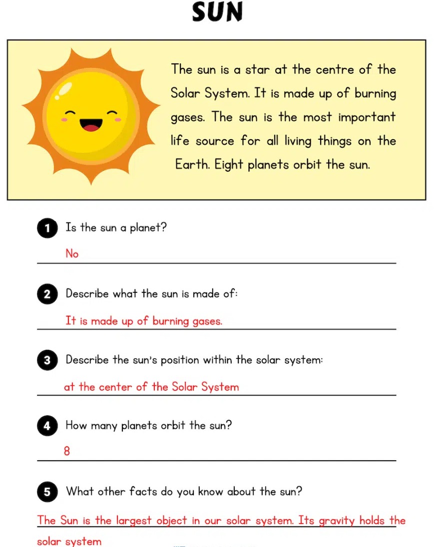 Printable The Solar System Reading Comprehension