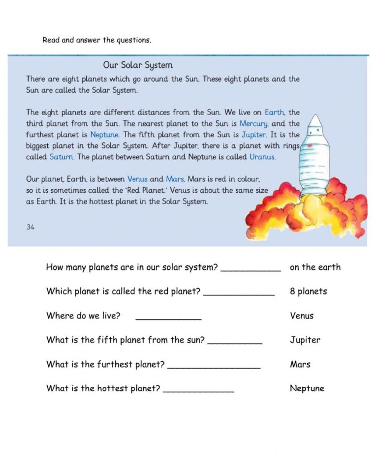 Printable The Solar System Reading Comprehension