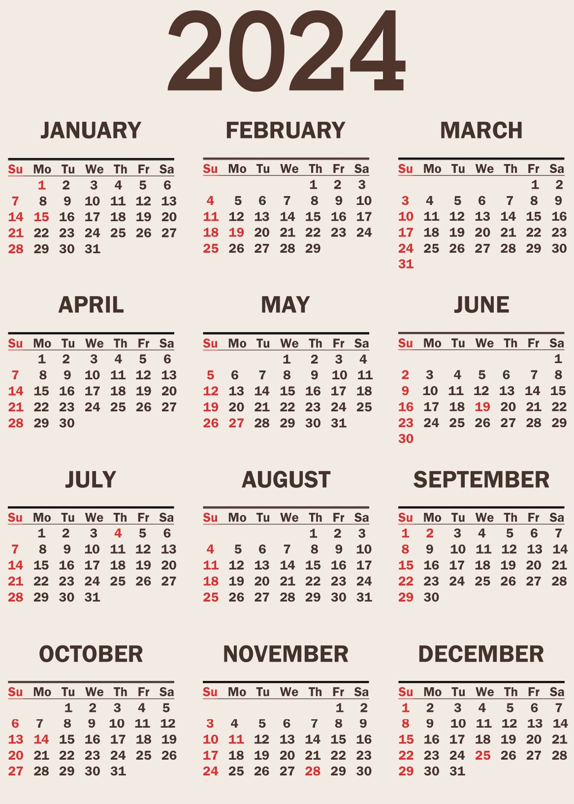 Printable Calendar 2024