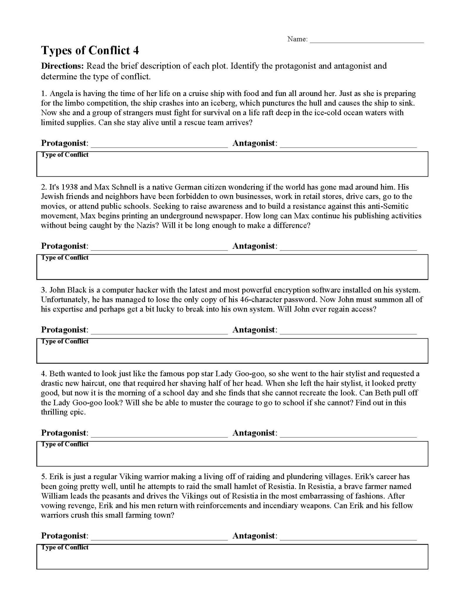 Printable Conflict Worksheets