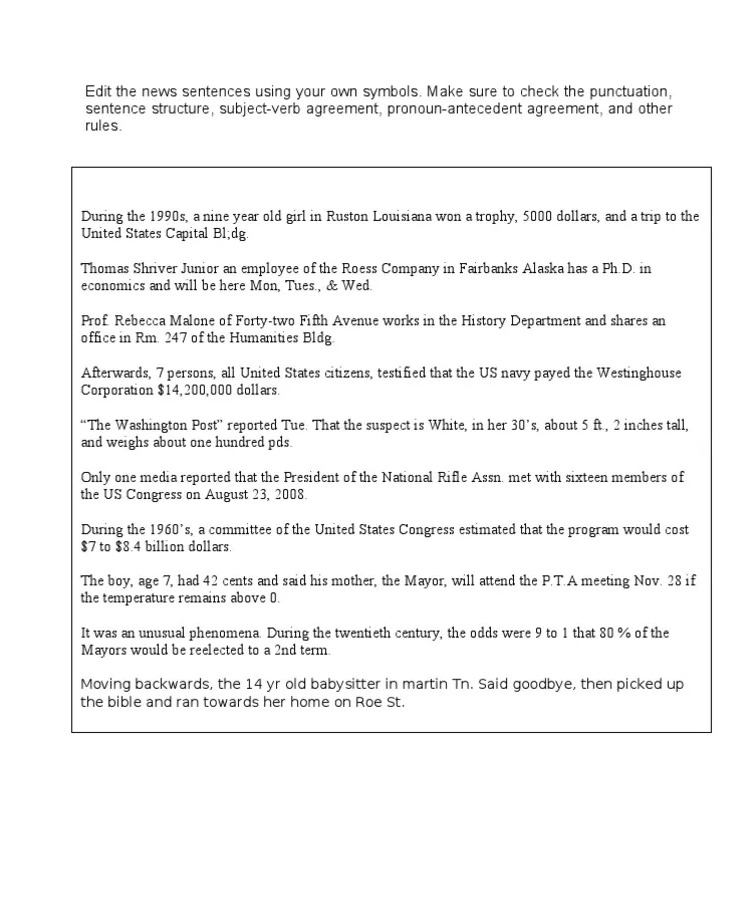 Printable Copyreading And Headline Writing Worksheets