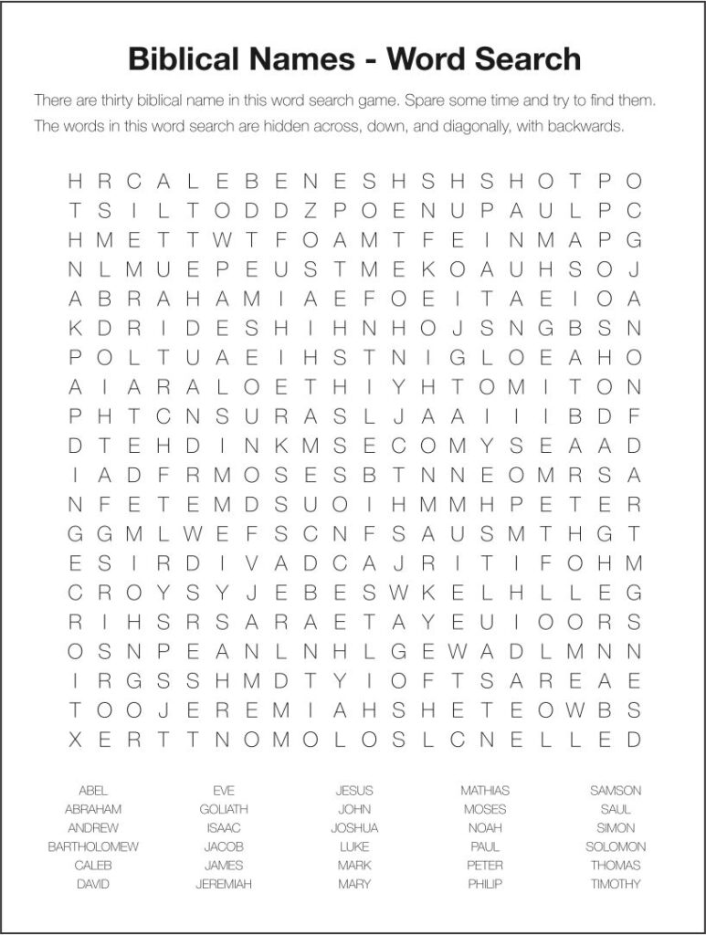 Printable Medium Difficulty Word Search